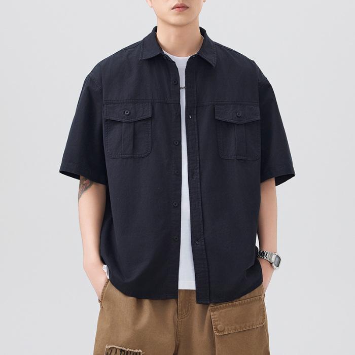 Amerikanische Arbeitskleidung Reines Baumwoll Kurzarmhemd Herren Japanisch Retro Schlicht Vielseitig Halbarmhemd