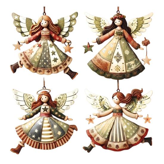 

Деревянные ангелы Рождественские украшения Рустикальные фермерские украшения ангелов Подвесные украшения на рождественскую елку для праздника 4pcs