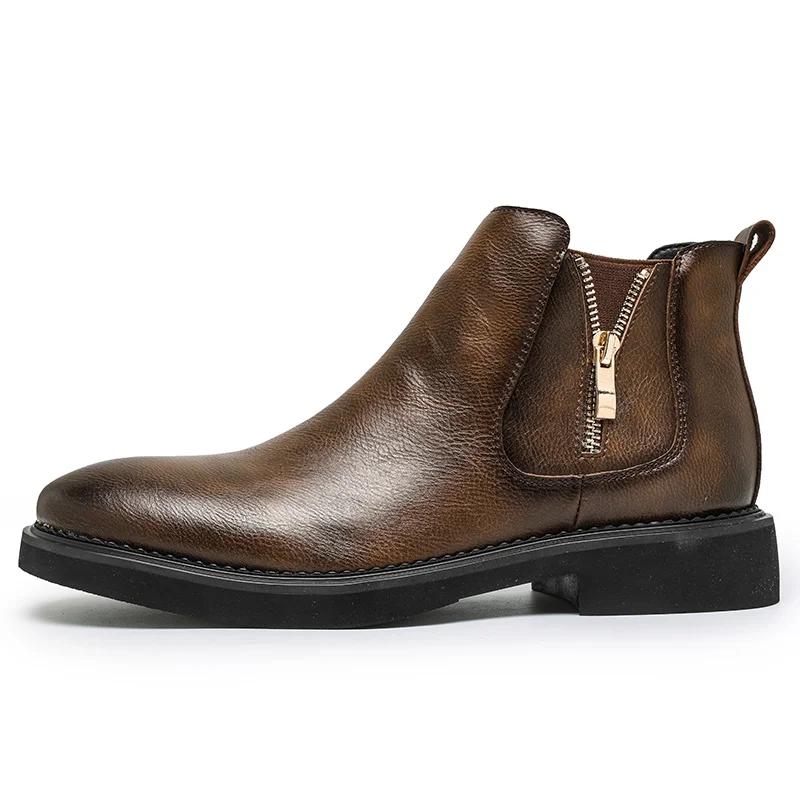 British Style Fashion Men Chelsea Boots Genuine Leather With Zippers Elegant Ankle Shoes Narrow Width For Thin Foot