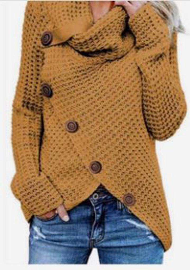 Casual Solid Knit Sweater Ladies V Neck Crew Neck Warm Daily Long Sleeve Blouse