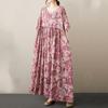 Kurzarm Plus-Size-Baumwolle im Vintage-Stil mit Blumenmuster, neu in Kleidern für Damen, lässiges, lockeres, langes Sommerkleid