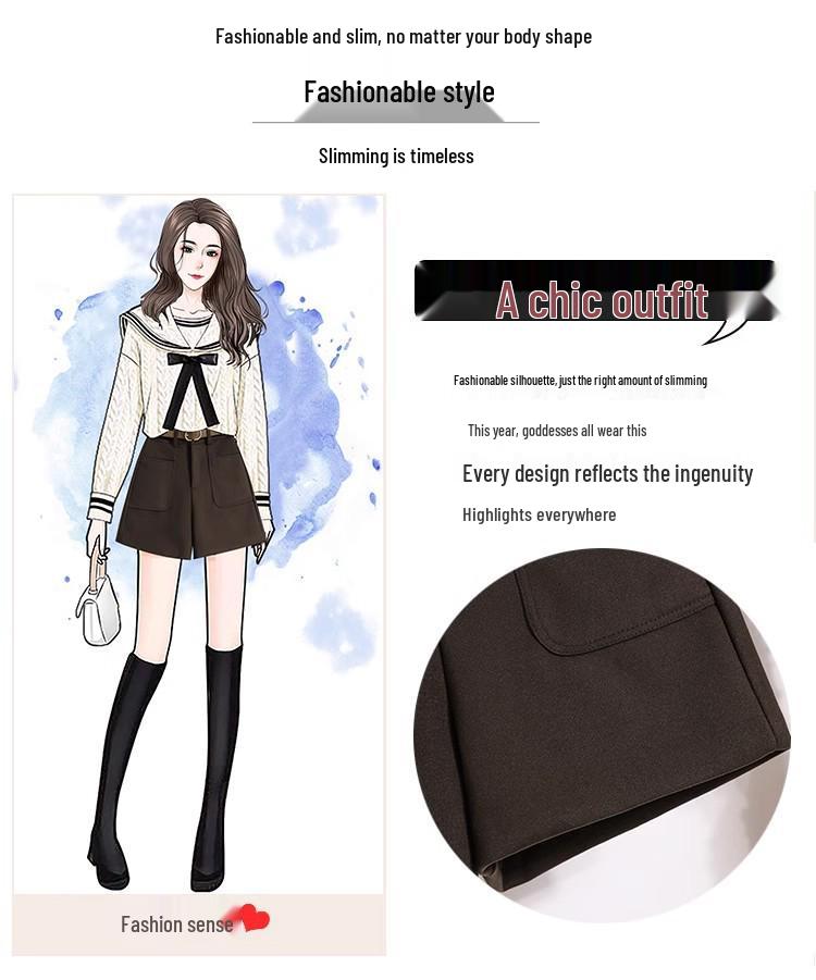 Spodenki A-line z mieszanki wełny z wysokim stanem dla kobiet petite – Jesienno-zimowe casualowe kuloty z szerokimi nogawkami dla efektu wydłużenia nóg.