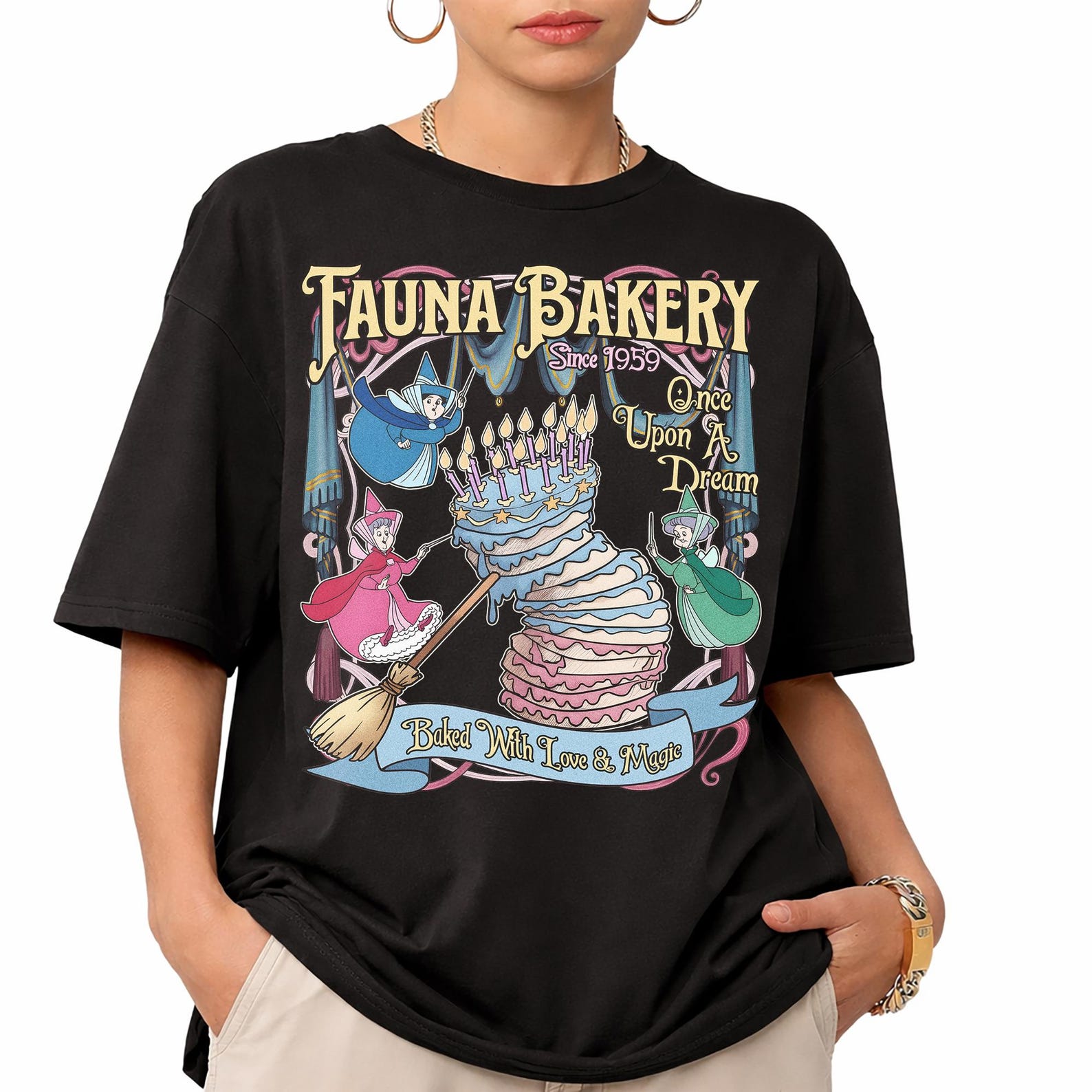 Disney Fauna Bakery Shirt, Sleeping Beauty Fairy Tee, Flora Fauna Merryweather T-Shirt, Once Upon A Dream, Retro Disney Bakery Gift 3XL