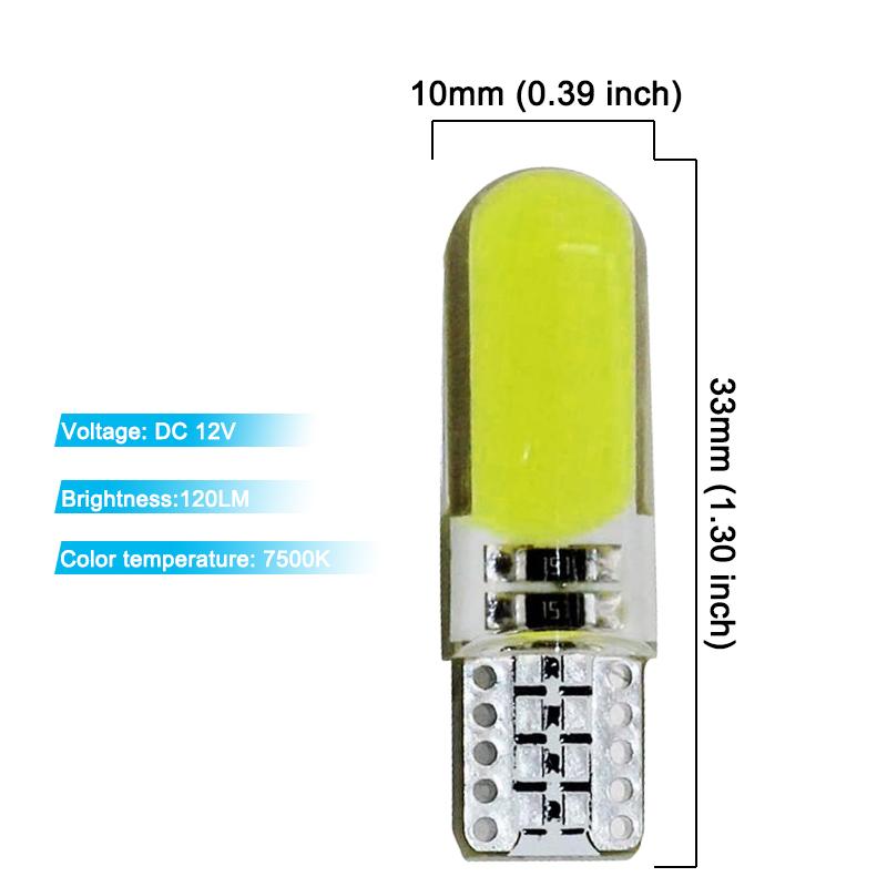 10 PCS T10 W5W LED Bulbs COB 12V 7500K White Car Wedge Side Signal Lights Interior Door Dome Trunk License Plate Lamps Silicone
