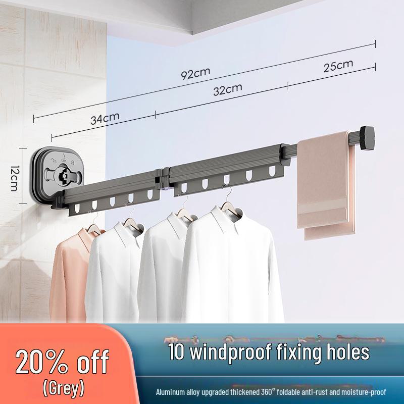 "Punch-Free Suction Cup Folding Clothes Rack - Telescopic Invisible Balcony Rod"