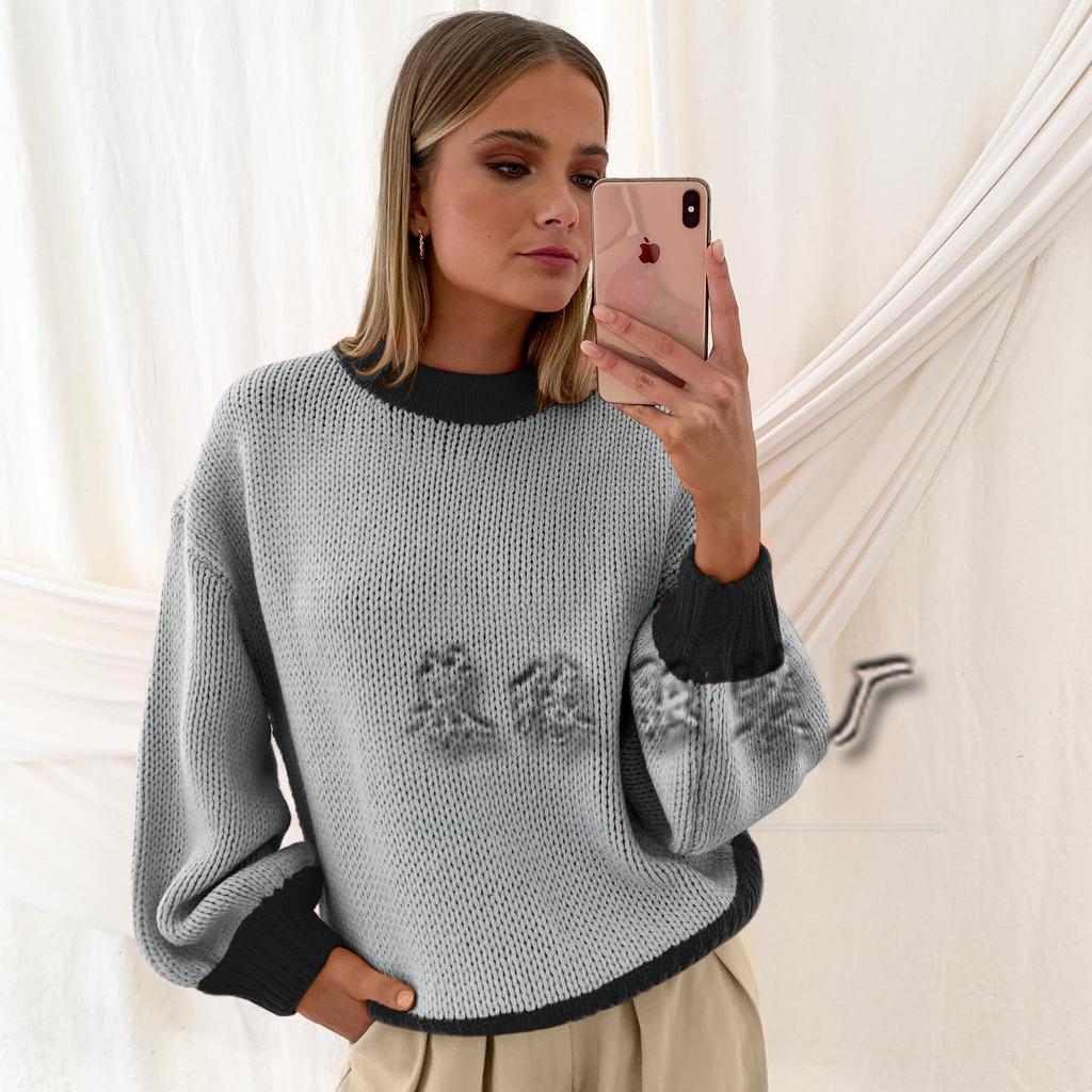 Autumn and winter new women's knitted sweater women's splicing pullover women's loose sweater women