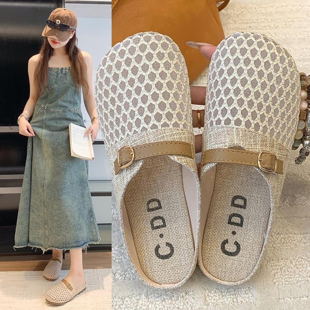 Fashion Women Shoes 2025 Summer New Fashion Round Toe Metal Decoration Half Drag Shoes Comfort Non Slip Soft Sole Outdoor Casual Sandals