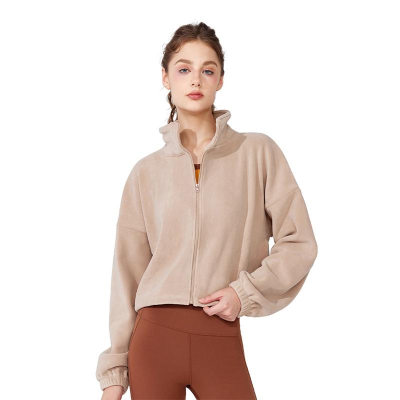 Women's Winter Full-zip Lambswool Sports Coat Stand-up Collar Loose Padded Warm Aubergine Tops