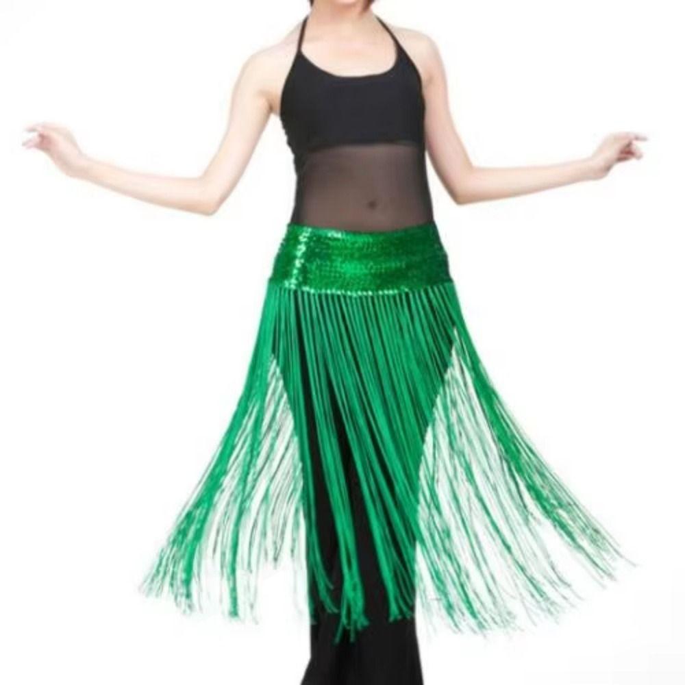 Long Tassel Belly Dance Belt Glitter Sequins Hip Scarf Skirt Belly Dance Hip Scarf  Latin Dancewear