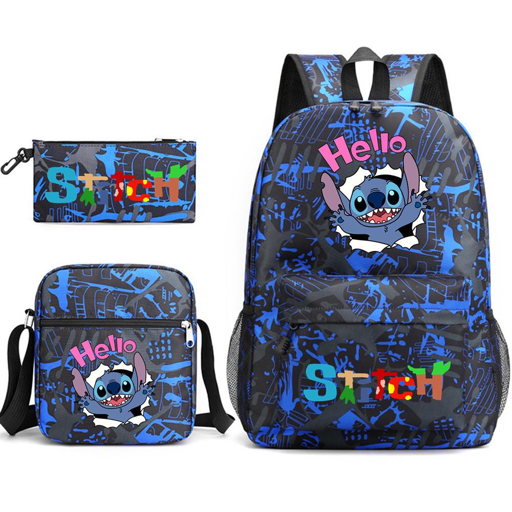 Interstellar Baby Stitch Three-Piece School Bag Cartoon Peripheral Printed Polyester Backpack Student School Bag Leisure Bag
