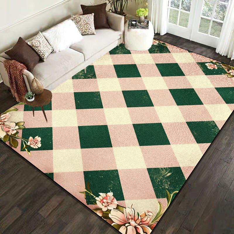 Nordic Style Geometric Large Rugs for Living Room Modern Decoration Home Carpet Luxury Green Bedroom Rug Non-slip Washable Mat