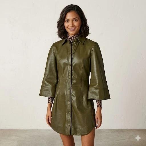 Handmade Party Wear Fit Stylish Green Women s Real Lambskin Leather Trench Coat S зелёный