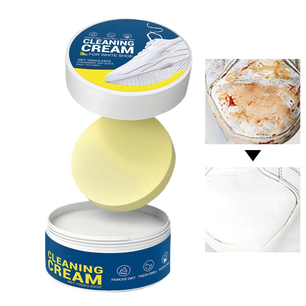 100g White Shoes Cleaning Cream Stains Remover Shoes Whitening All-Purpose Cleansing Cream With Wipe Sponge For Shoes Sneakers
