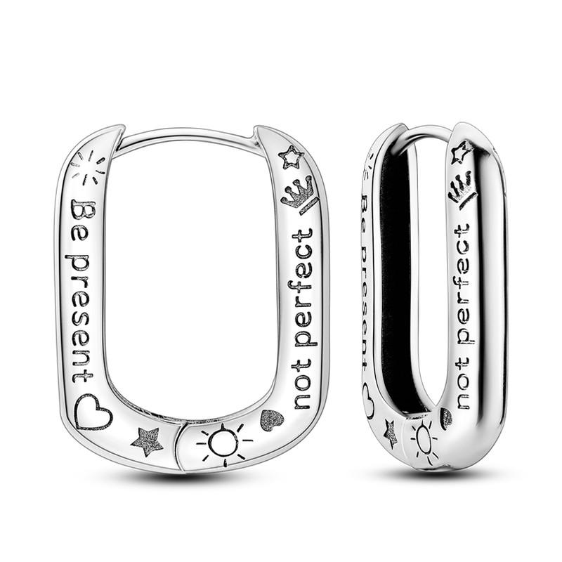 925 Silver U Shape Hoop Earrings For Women Colorful Pave CZ Rose Gold Minimalist U Earrings Wedding Party Luxury Jewelry Gift