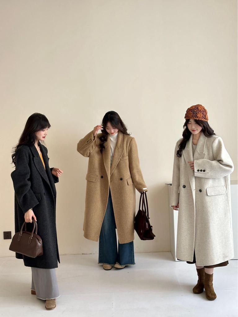 Petite Korean Commuter Wool Coat: Autumn & Winter Double-Sided, Straight Shoulder, Hepburn Style for Women
