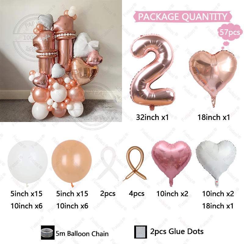 

57Pcs Rose Gold Number Foil Balloons Set Metallic Latex Balloons For Happy Birthday 1-30th Birthday Party Decorations As The Picture