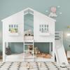 Bunk Bed, Children's Bed, with Children's Slide, with Roof and Window, with Fall Protection Railing, with Three-step Ladder, pine+MDF, White, 90x200cm