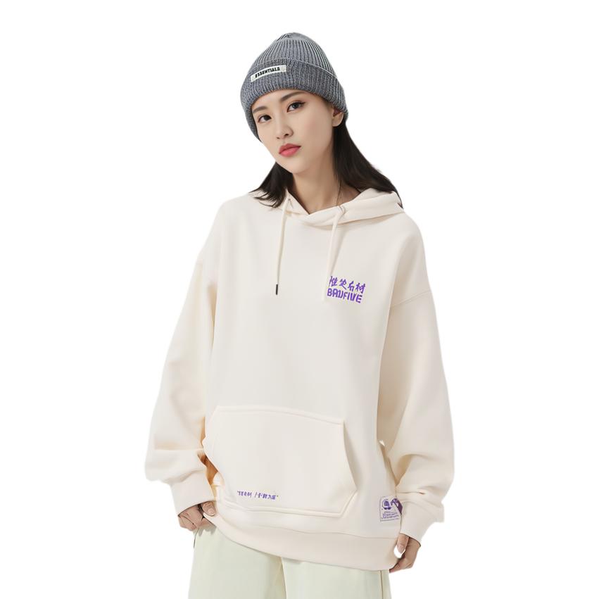 Li Ning Badfive Serie Fleecegefüttertes Locker geschnittenes Kapuzensweatshirt Unisex Sweatshirts Off-White AWDRD25-3