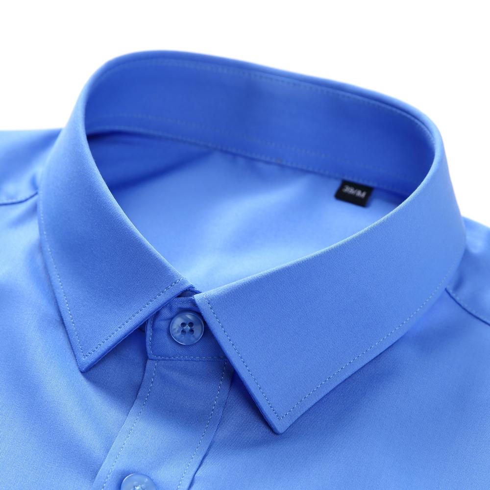 Men's Business Dress Shirts Silk Touch Bamboo Fiber Blend Long Sleeve Solid Color Work Shirt with Lapel Collar Regular Fit for All Seasons