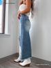 High-Waisted Irregular Frayed Denim Midi Skirt - Women's Vintage Washed Skirt