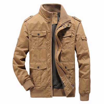 Chaqueta de otoño de estilo europeo y americano con cuello alto, de gran tamaño, de algodón puro, holgada, con múltiples bolsillos, para hombre