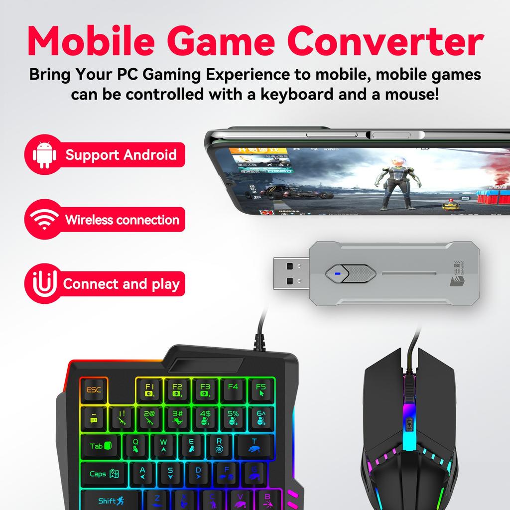 GAMWING X8 Mobile Phone Game Adapter Converter Combo Set with Keyboard,Mouse,Phone Holder