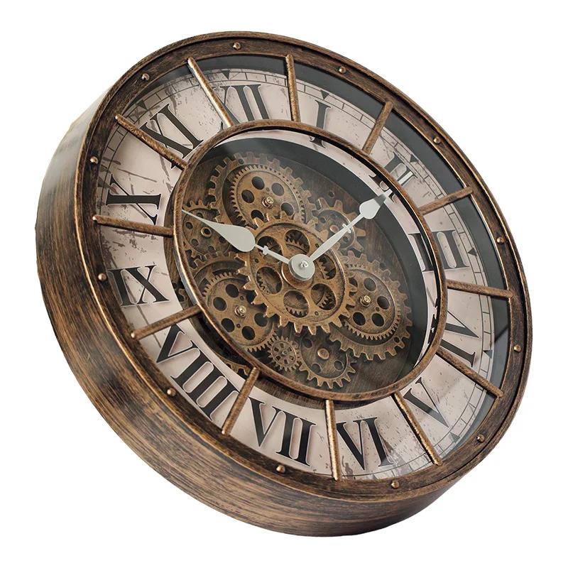 

Quality Vintage Iron Wall Clock 3D Gear Rotating Wall Clock Circular Industrial Style Design Home Decoration Silent Art Clock 45.5cm 17.91inch