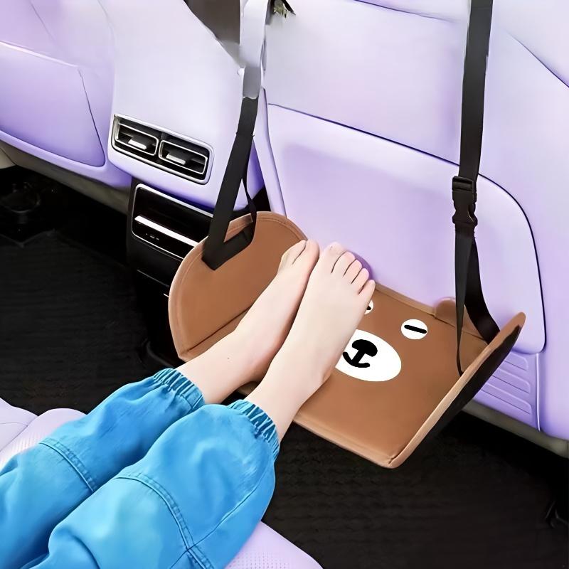 Portable Car Seat Footrest, Cartoon Bear Shape | Adjustable Foot Mat, Faux Leather, Coffee Color, Enhances Comfort and Style, Fits Most Vehicles