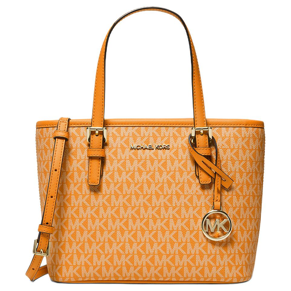Michael Kors MK Jet Set Travel 27 Classic Zipper Closure Monogram Canvas With Leather Mini Shoulder Crossbody Bag Women bags Orange 35T9GTVT0B-729
