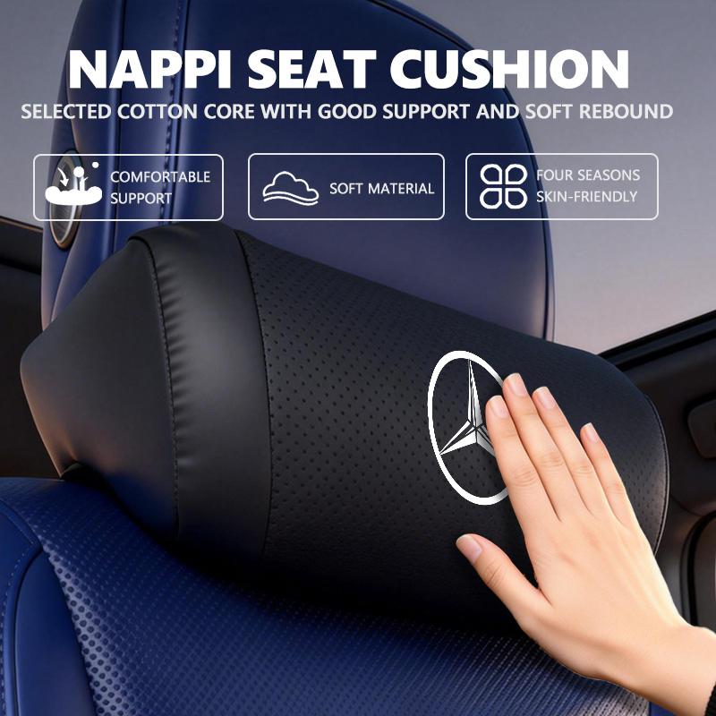 For Benz Car Logo Seat Headrest Leather Neck Pillow Decorative Accessories AMG Exclusive W204 W222 W205 W203 W213 W124 W108 W126