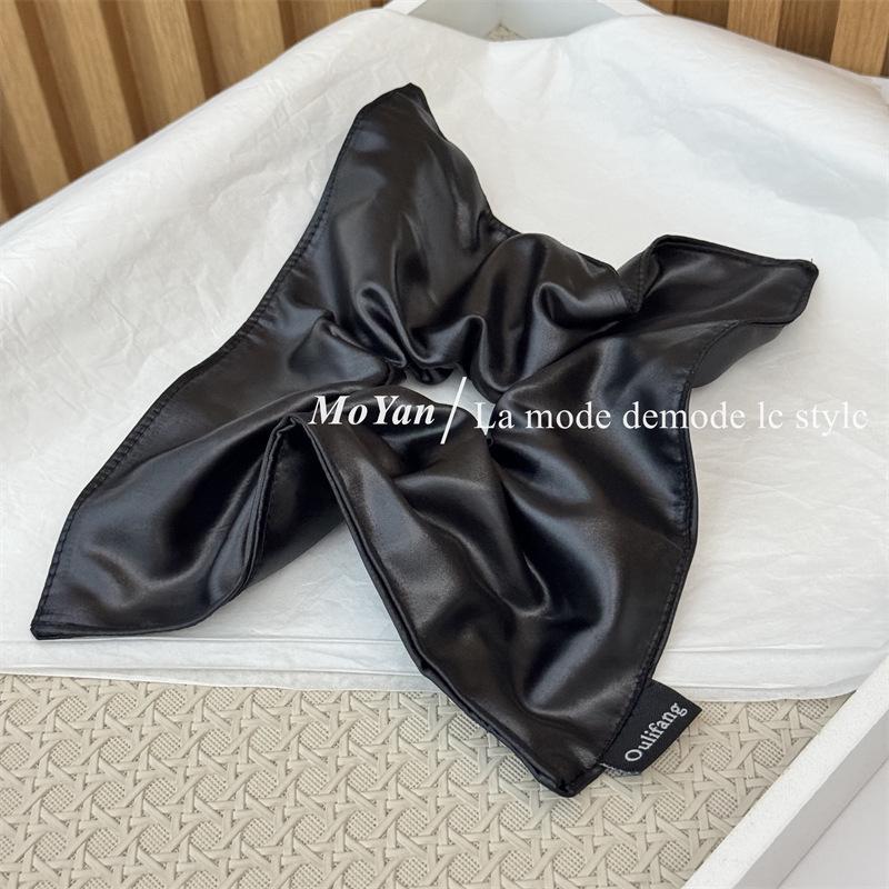 Korean-Style Faux Leather Scarf Hair Tie Set: Large Square Headband, Intestine Hair Tie, and Shiny Bun Accessory.