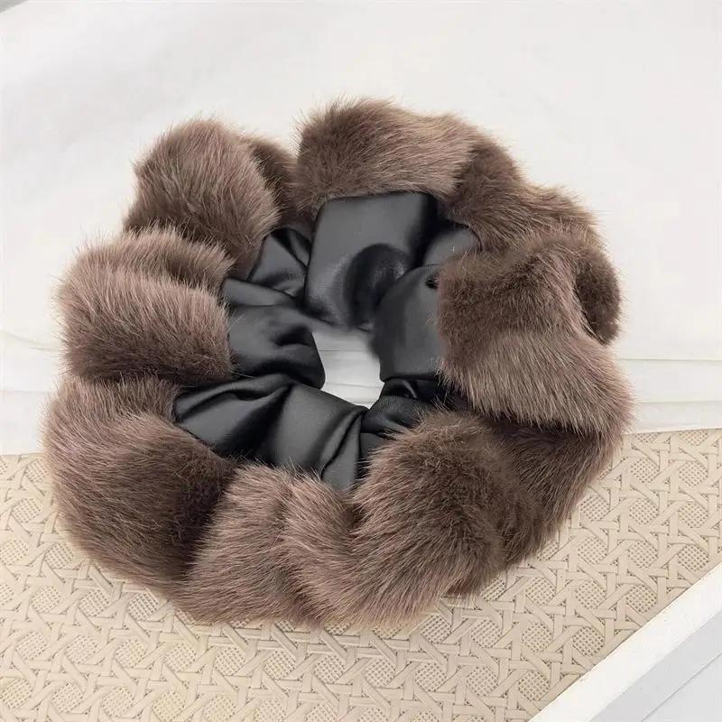 

New Fashion High-end Plush Hair Tie For Women Ponytails Hairband Soft Hair Scrunchies Warm Autumn Hair Ring Hair Accessory чёрный