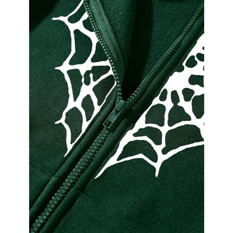 Women S Fall Winter Fleece Hooded Zip Up Cardigan Sweatshirt Spider Web Heart Print