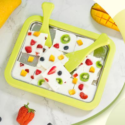 Gebratene Eismaschine Edelstahl Große Gefrierplatte mit 2 Antihaft-Schabern Gebratener Joghurt-Maker für gerolltes Eis am Stiel