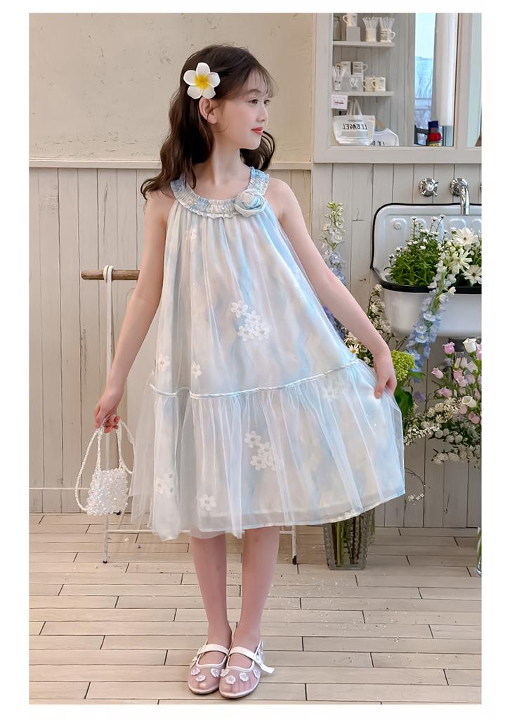 Girls' Sleeveless Dress, Summer Neck Hanging, Stylish Chiffon Dress, 2026 New Item, Medium To Large Children's Mesh Dress, Korean Version