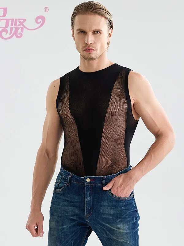 Exotic Sm Women Men'S New Sexy Sleepwear Plus Size Tight Outfit Fishnet Tank Tops Fashion Sweet Sheer Transparent Vest 536H