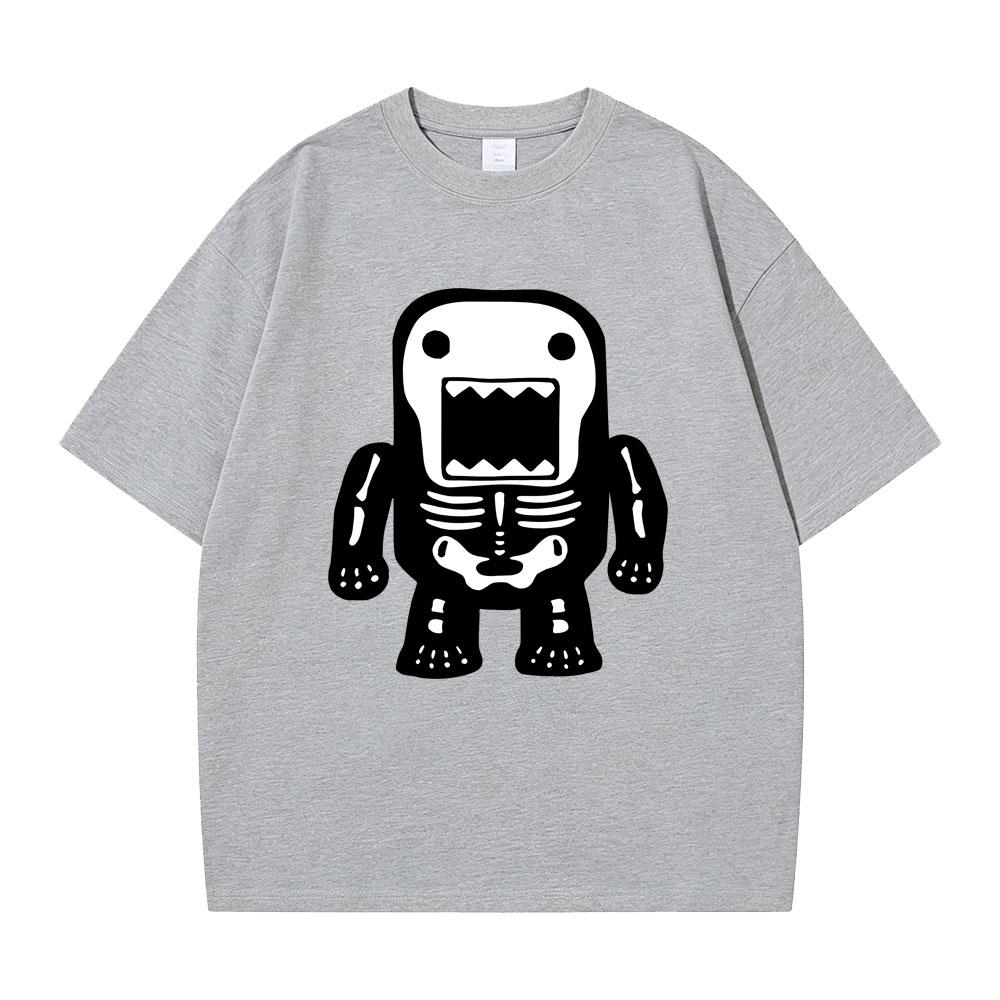 Domo Kun Skeleton Funny Meme Print T Shirts Unisexs Women Gothic Metal Rock Style Tshirt Unisex Punk Pure Cotton Oversized Tshirts