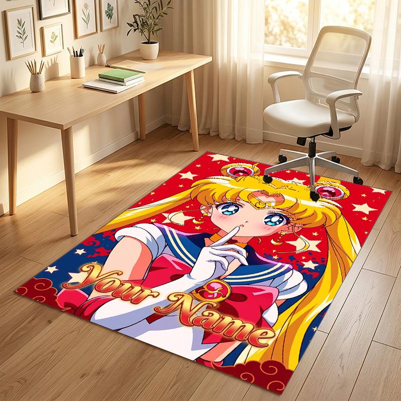 Personalized Crystal Velvet Carpet,Sailor Moon Custom Printed Name, Plush Area Rug For Home Indoor Decor