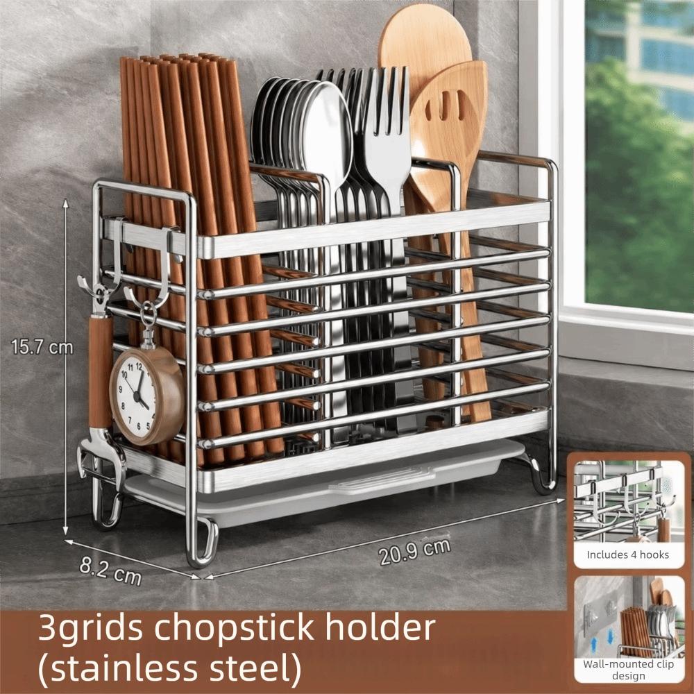 No-Drill Chopstick Holder Rack Stainless Steel Cutlery Rack  Kitchen Cutlery Organizer