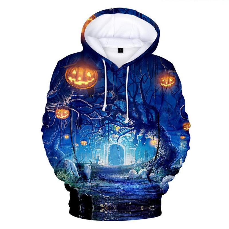 Mens Loose Fit Hooded Long Sleeve Sweatshirt With Cartoon Devil Print Casual Wear