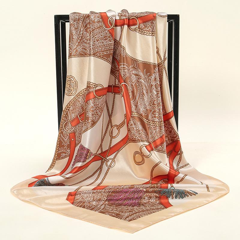 90*90Cm Women Square Silk Scarf Luxury Large Shawl Neckerchief Print Headband Female Foulard Bandana Wraps Hijab Scarves