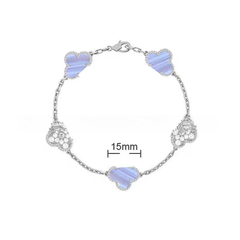 15MMHigh-quality Four-leaf Clover Five-flower Bracelet for Women 18k Natural White Mother-of-pearl and Red Chalcedony Bracelet
