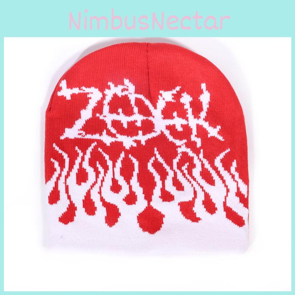 Korean Style Knit Hat With Flame Pattern For Winter Warmth And Streetwear