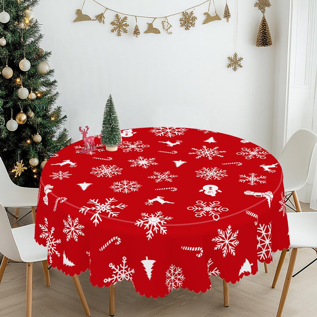 1 Stück Weihnachtliche Runde und Rechteckige Tischdecke, Verschiedene Größen, Weihnachtliche Schneeflocke Exquisite Dekorationen, Rote Tischdecke, Weihnachts-Hof T