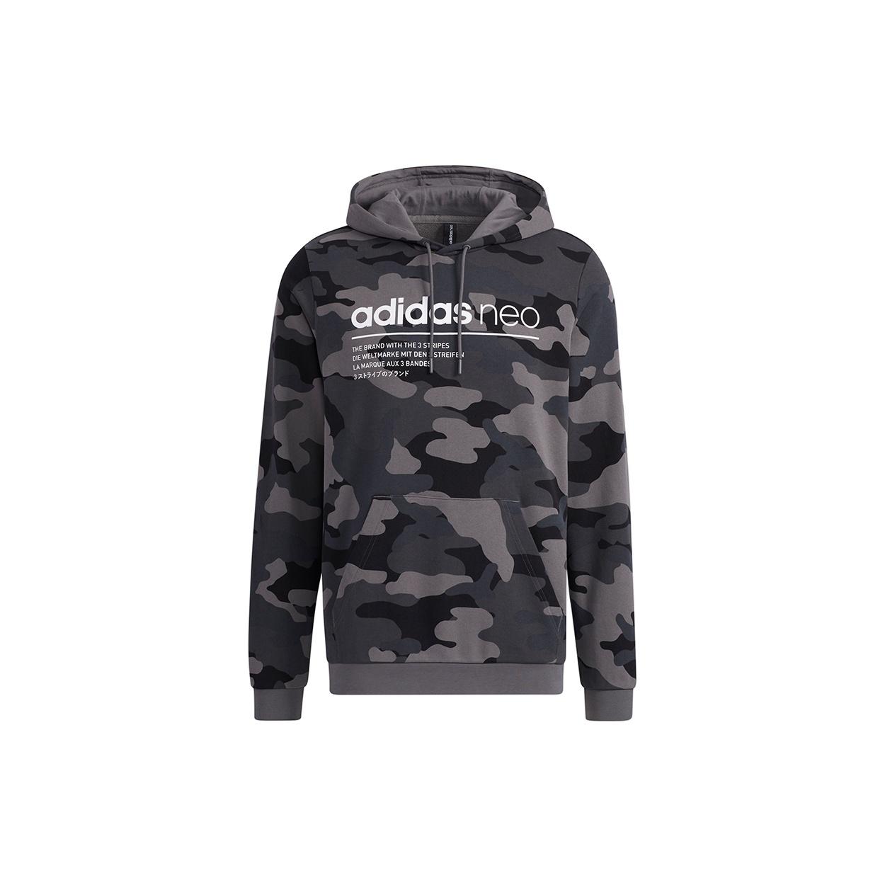 Men s adidas neo Sw Camo Hdy Logo Printing Camouflage Sports Pullover Black HA1490 L
