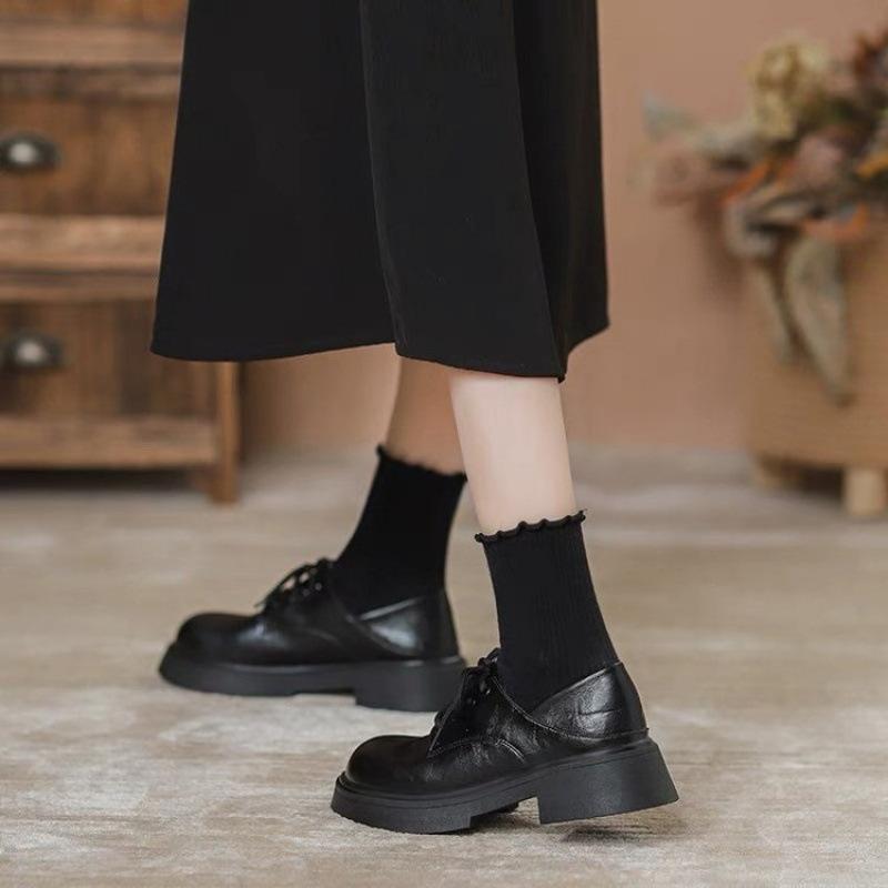 British Style Black Small Leather Shoes Women's 2025 Spring New Retro Heightening Single Shoes Women's Lace-up Soft-soled Loafers