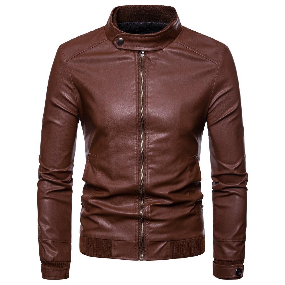 Locomotive Slim Leather Jacket Men s British Fashion Leather Jacket M коричневый