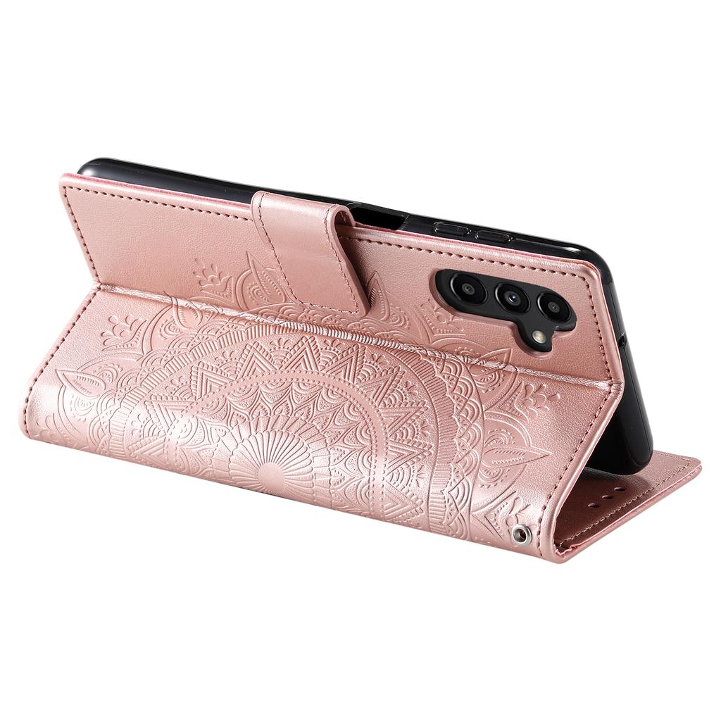 For Samsung Galaxy A24 4G (162.1 x 77.6 x 8.3mm) PU Leather Wallet Phone Case Imprinted Mandala Flower Pattern Stand Cover