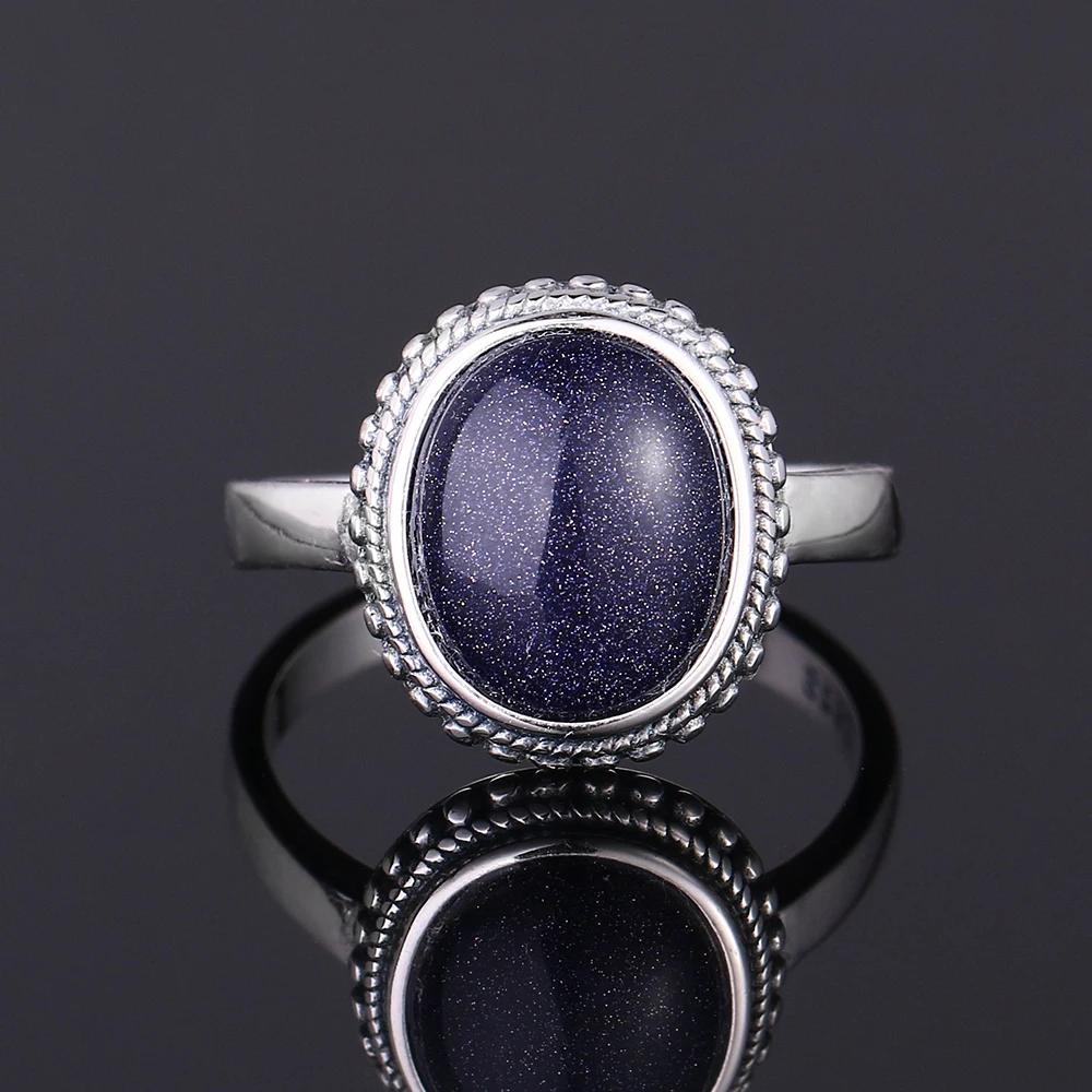 S Srebrny Pierścionek dla Kobiet Owalny Okrągły Kształt Kropli Wody Naturalny Błękitny Piaskowiec Pierścionek Prezent Kształt Słońca Retro Luksusowy Delikatny