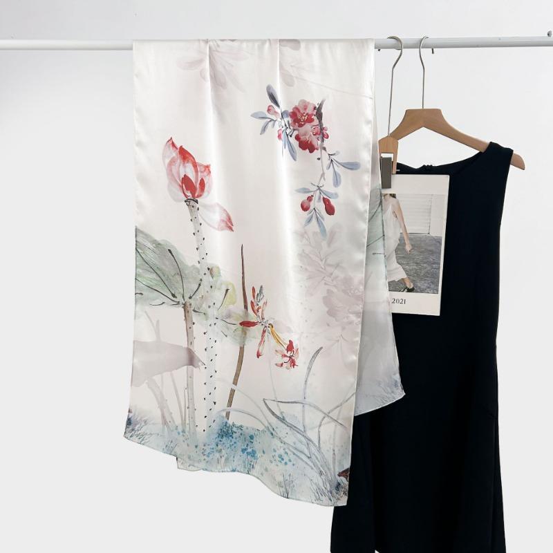 Spring and Autumn New 100 Mulberry Silk Long Scarf Women's Elegant Atmospheric Silk Shawl Versatile High-end Silk Scarf